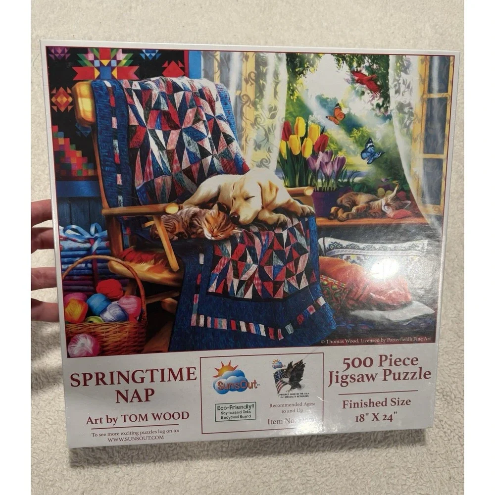 NEW SEALED Suns Out SPRINGTIME‎ NAP 500 pc Jigsaw Puzzle CATS/DOGS